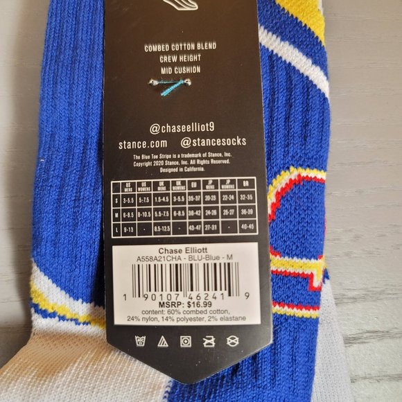 Stance NASCAR Chase Elliott #9 Crew Height Socks Men's Size Medium (6-8.5) Blue - Picture 5 of 6